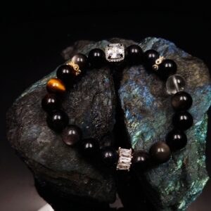 10mm obsidian tiger's eye clear quartz, 31 grams, 16cm 17cm in diameter