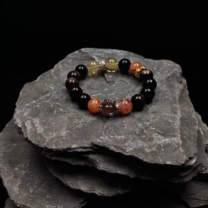 12mm obsidian, red gum flower, citrine, phantom box, 38 grams, 16cm 17cm in diameter