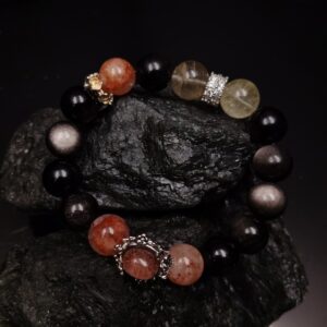 12mm obsidian, red gum flower, citrine, phantom box, 38 grams, 16cm 17cm in diameter