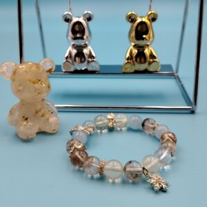 10mm green phantom quartz, four seasons phantom quartz, lemon yellow, white crystal, blue chalcedony, 14k gold plated accessories, 33 grams, 16cm 17cm inner diameter