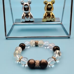 12mm lemon yellow obsidian, smoky quartz, clear quartz, 42 grams, 16cm 17cm in diameter.