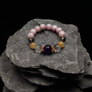 12mm kunzite, clear quartz, golden rutilated quartz, brazilian amethyst, 14k gold plated jewelry, 49 grams, 16cm 17cm inner diameter