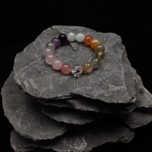 13mm amethyst, aquamarine, citrine, rose quartz, clear quartz, red phantom quartz, strawberry quartz, white phantom quartz, green phantom quartz, citrine, 43 grams, 16cm 17cm in diameter.