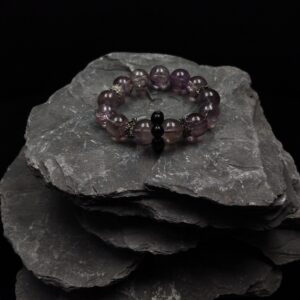 14mm brazilian amethyst obsidian running ring with 14k gold plated accessories, 48 ​​grams, ring size 16cm 17cm.