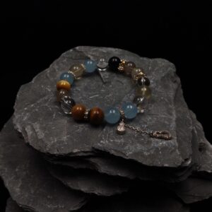 12mm blue chalcedony, lemon yellow obsidian, clear quartz, tiger's eye, 14k gold plated accessory, 47g, inner diameter 16cm 17cm 12mm blue chalcedony, lemon yellow obsidian, clear quartz, tiger's eye, 14k gold plated accessory, 47g, inner diameter 16cm 17cm