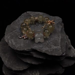 16mm lemon yellow white crystal carved bear, 14k gold plated accessory, 92g, 16cm 17cm inner ring